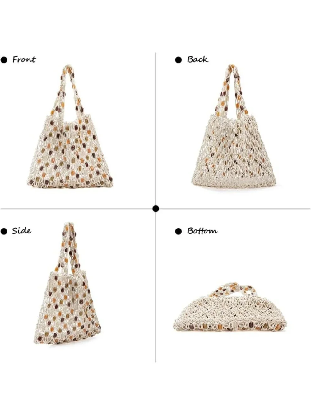Boho Crochet Shoulder Bag - Beaded Hobo Tote for Summer Beach, Handmade